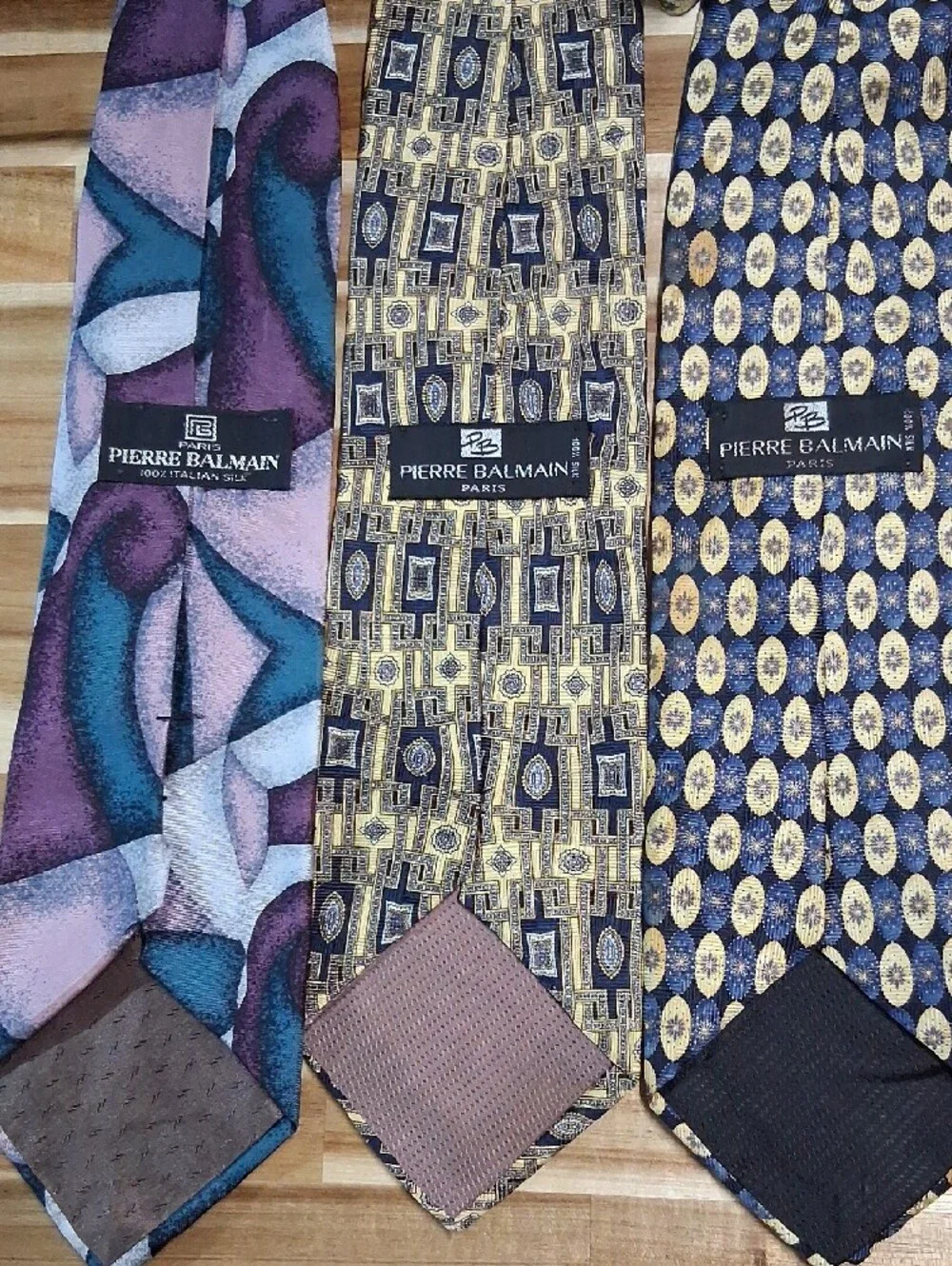 3 Pierre Balmain Paris Silk Ties Abstract Geometric Blue Gold Green Purple